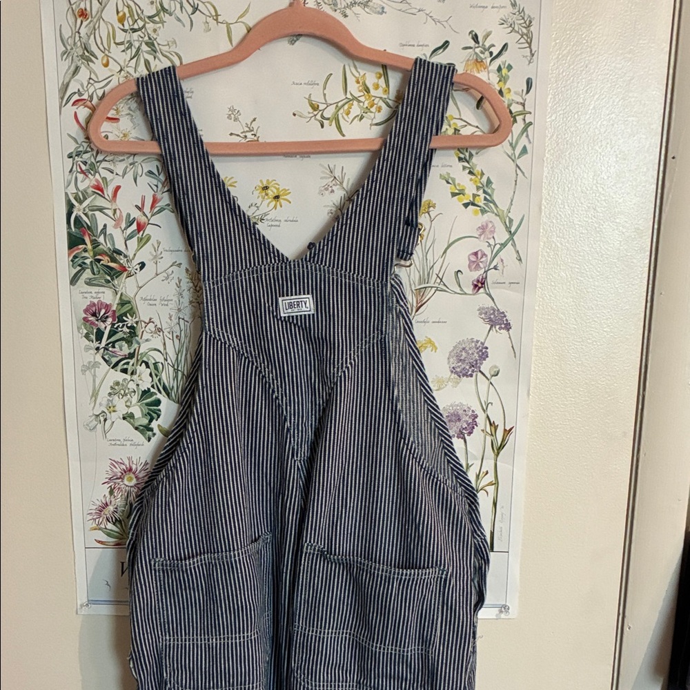 Liberty Navy and White Striped Overalls with Green Zipper M - Picture 3 of 4